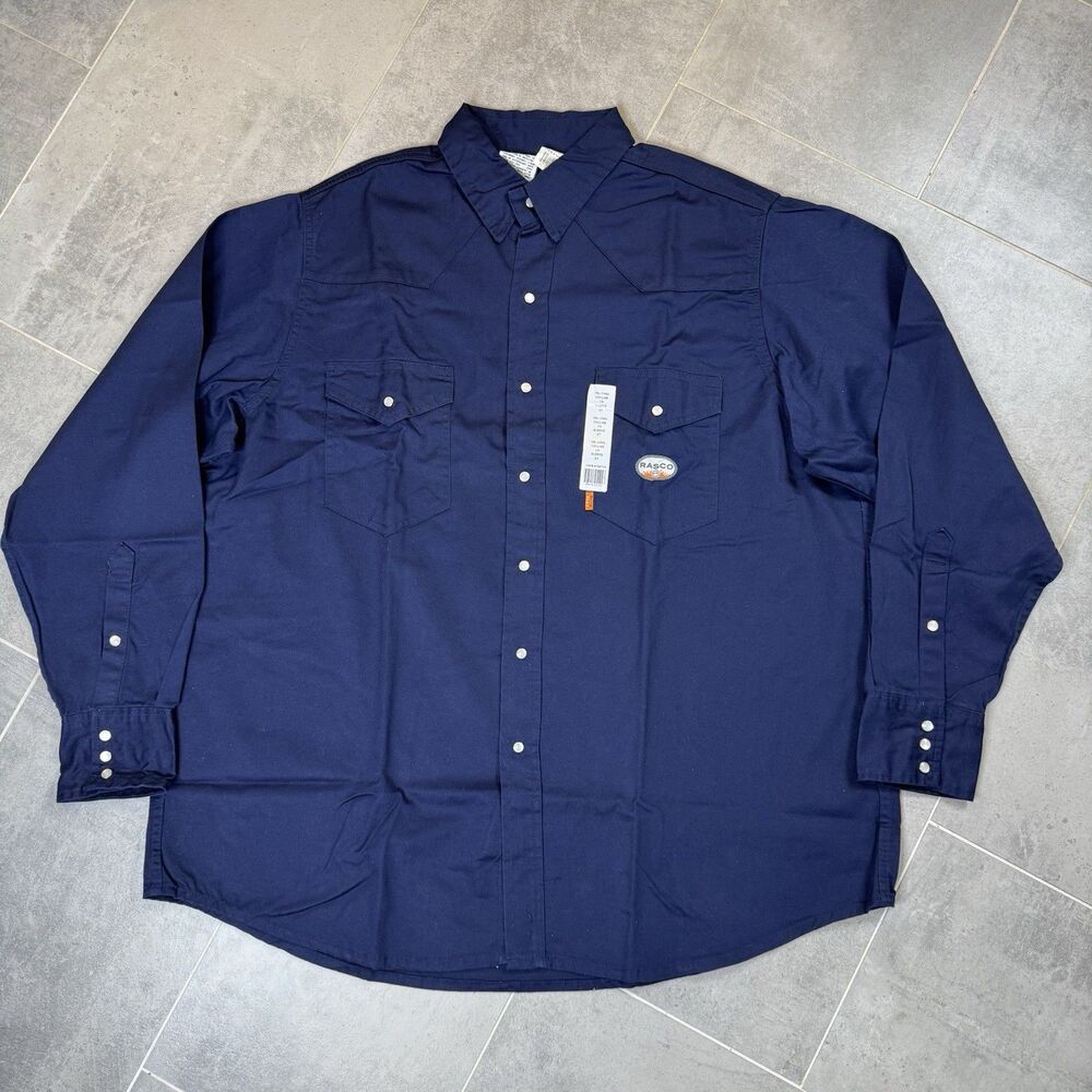 Rasco FR Work Shirt Men’s 3XL Long Navy Blue Snap Front Lightweight NWT